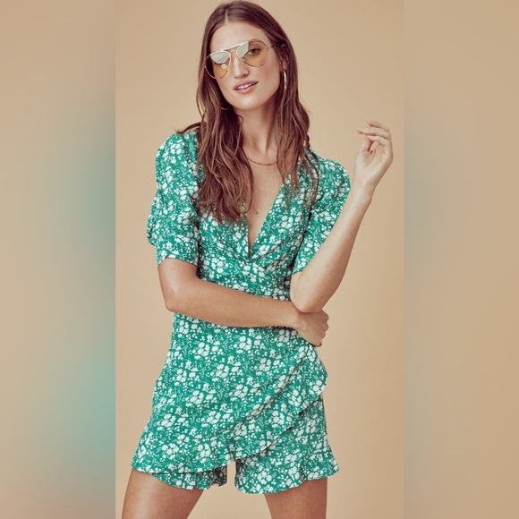 For Love and Lemons Zamira Floral Romper in Green Size XS - Picture 2 of 7